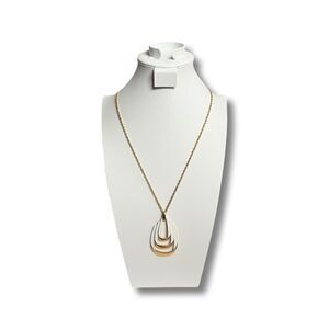 Vintage Crown Trifari Gold White Pendant Necklace 27 Inch Chain